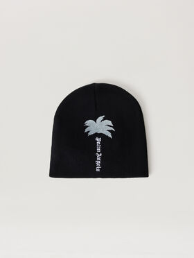 PALM ANGELS Big Palm Tree Beanie BLACK - OFF WHITE PAMLC04W26KN03
