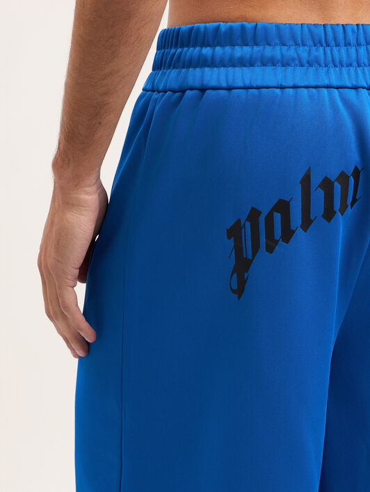 PALM ANGELS Back Curved Logo Track Shorts COBALT BLUE BLACK PMCL00AS26FAB001