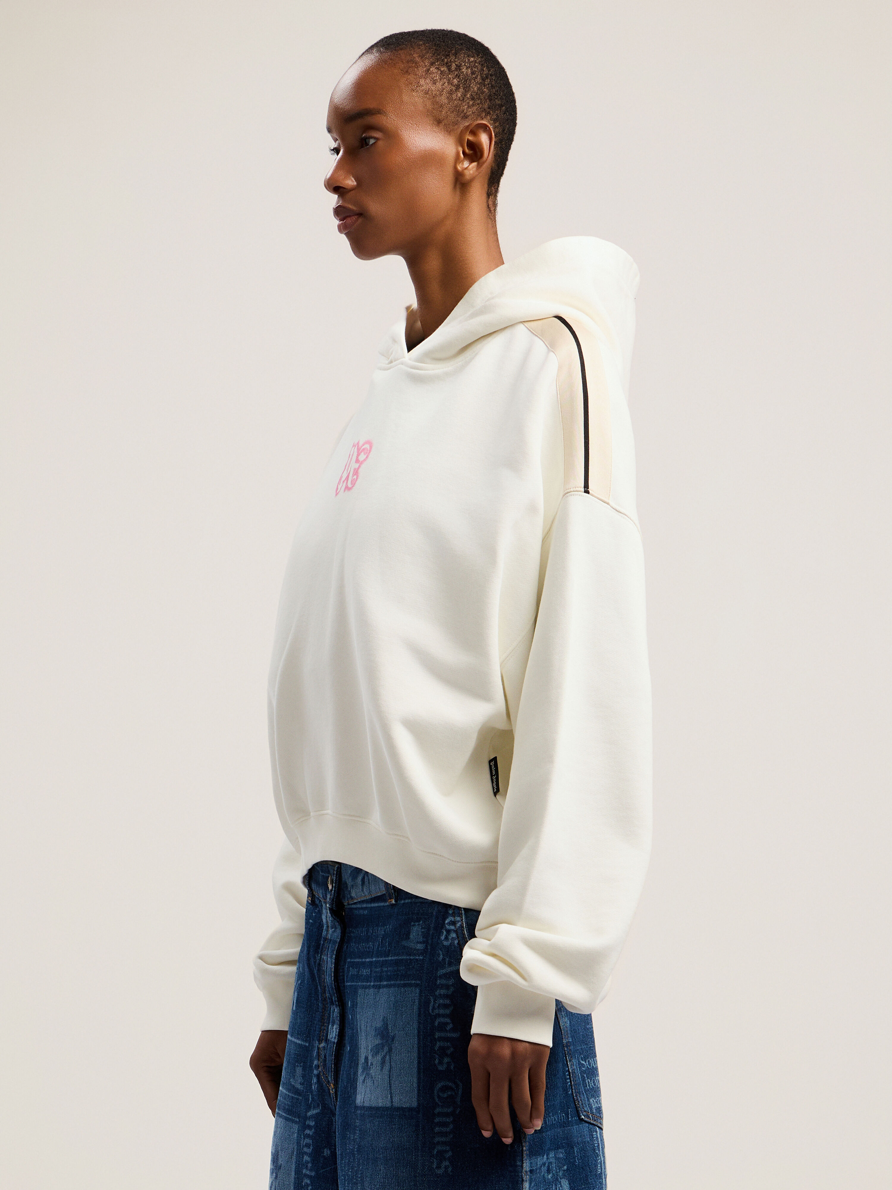 PALM ANGELS Classic Logo Neon Crop Hoody OFF WHITE - PINK PWBB076F25FLE007