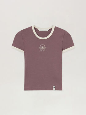 PALM ANGELS Lions Herald Slim T-Shirt MAUVE - OFF WHITE PAWAA04F26JR02