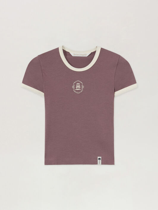PALM ANGELS T-Shirt Lions Herald Slim MAUVE - OFF WHITE PAWAA04F26JR02
