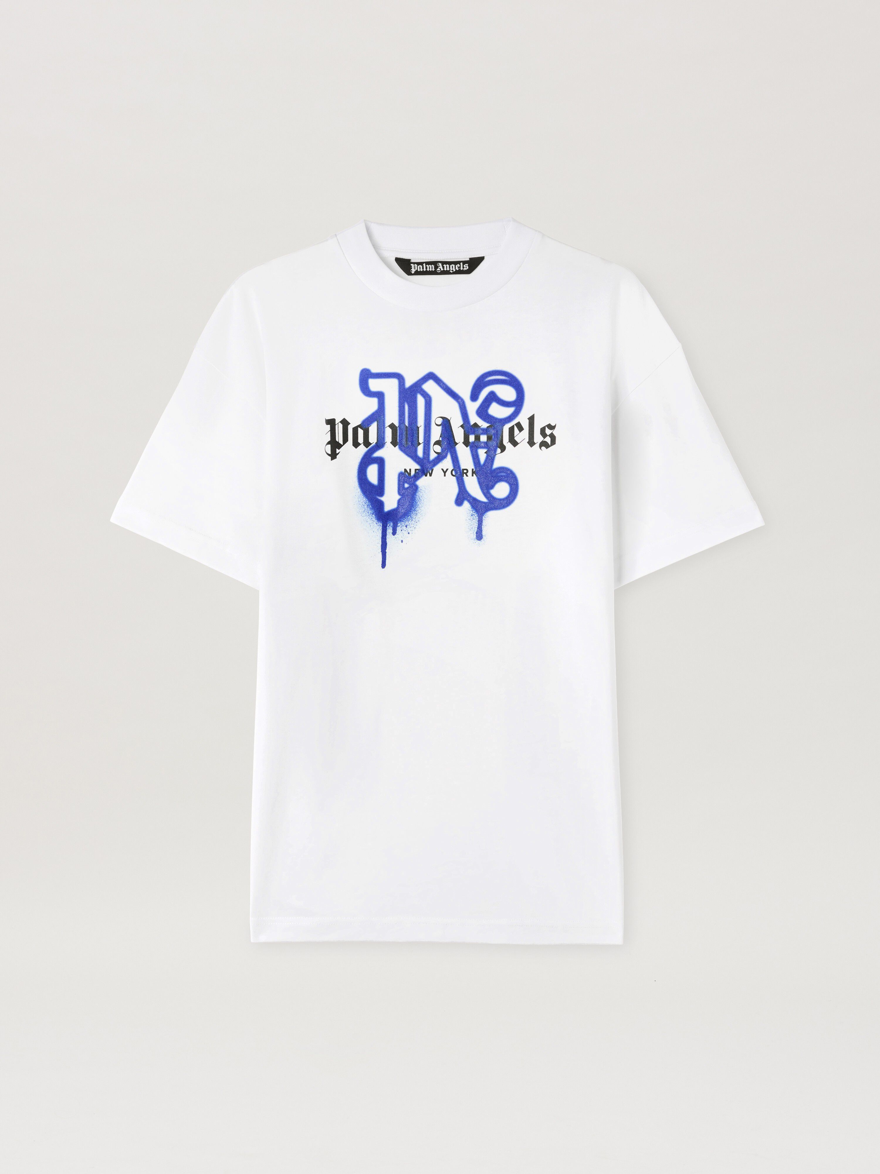 PALM ANGELS Monogram Spray City T-Shirt New York WEIß PMAA001C99JER026