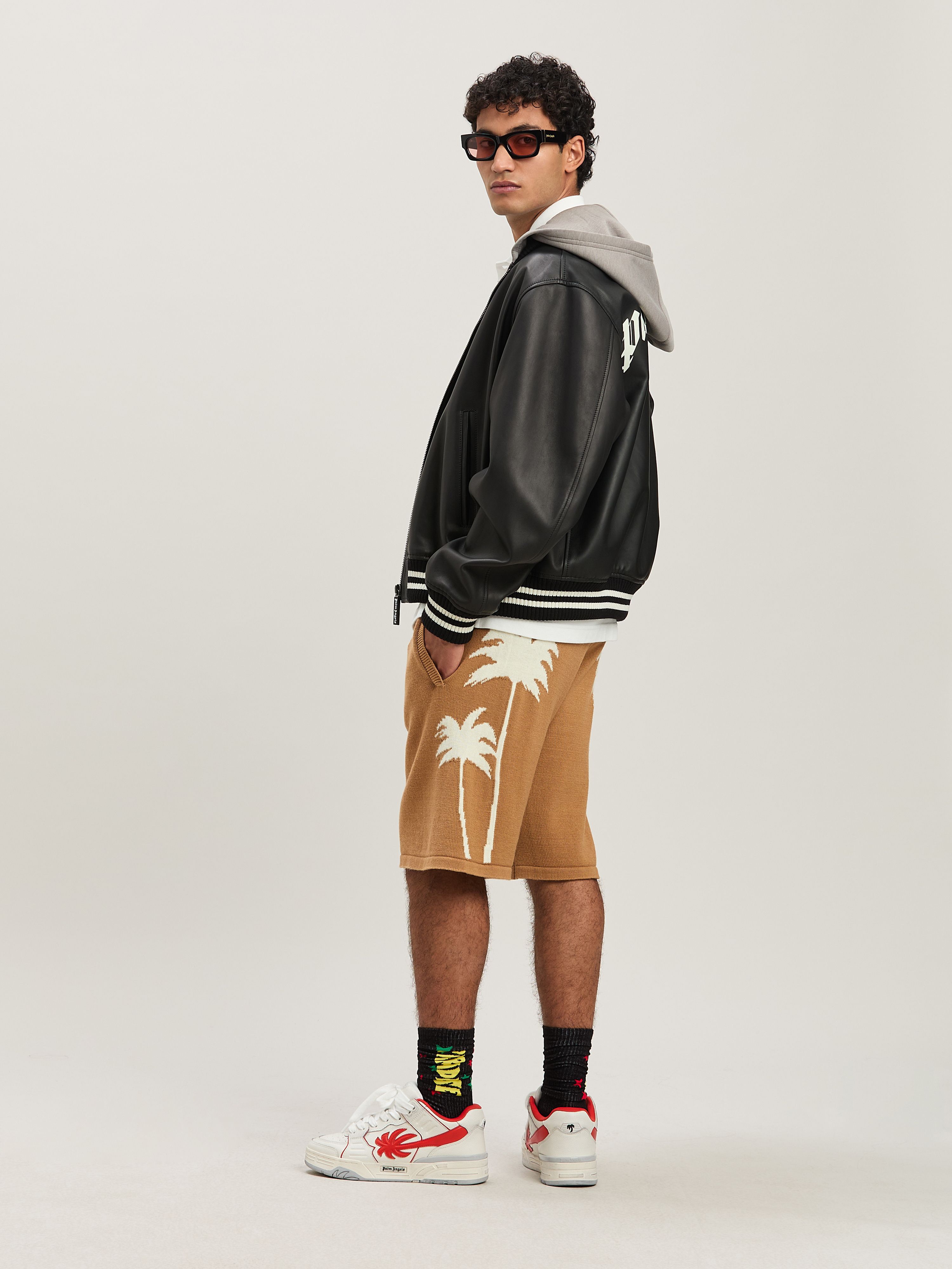 PALM ANGELS  Palm Inlay knit shorts BEIGE - OFF WHITE PMHM012S25KNI002