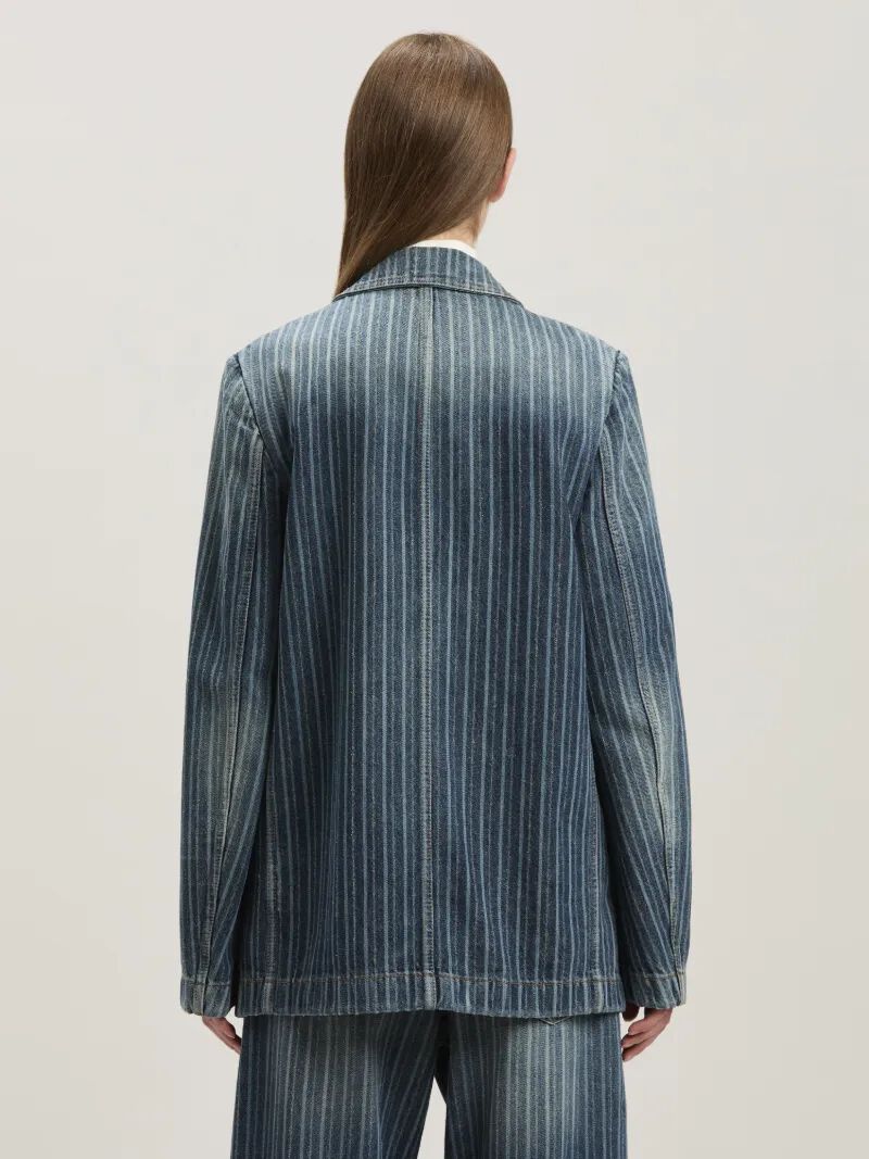 PALM ANGELS  Laser pinstriped denim blazer LIGHT BLUE - WHITE PWYE041S25DEN001