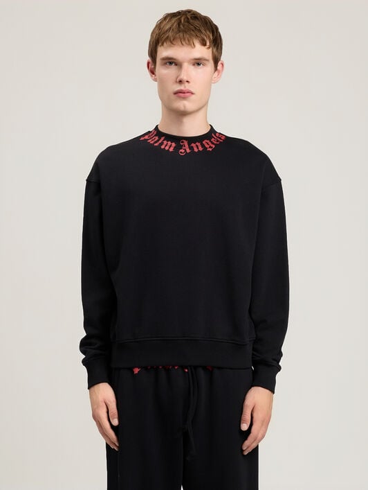 PALM ANGELS Neck Logo Sweatshirt BLACK RED PMBA08HS26FLE004