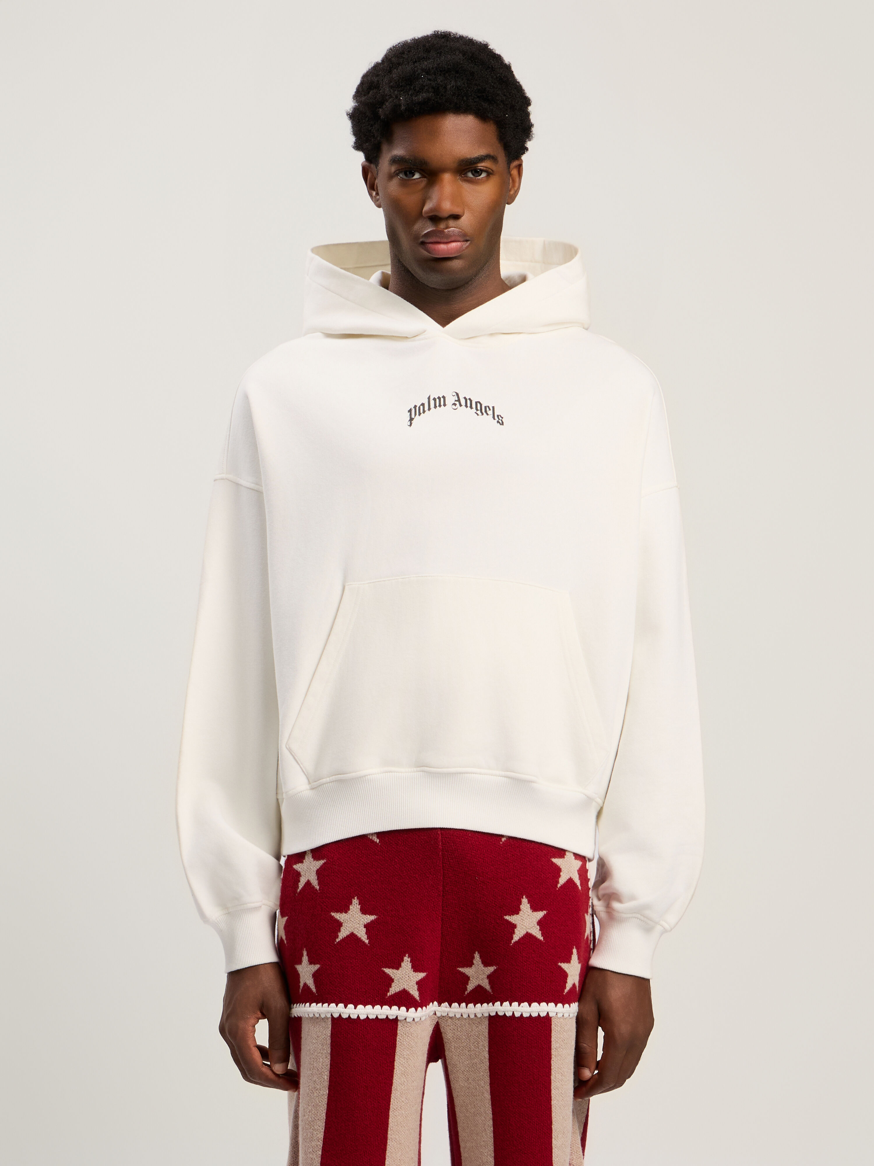 PALM ANGELS Back Curved Logo Loose Hoodie OFF WHITE - BLACK PMBB17EF25FLE004