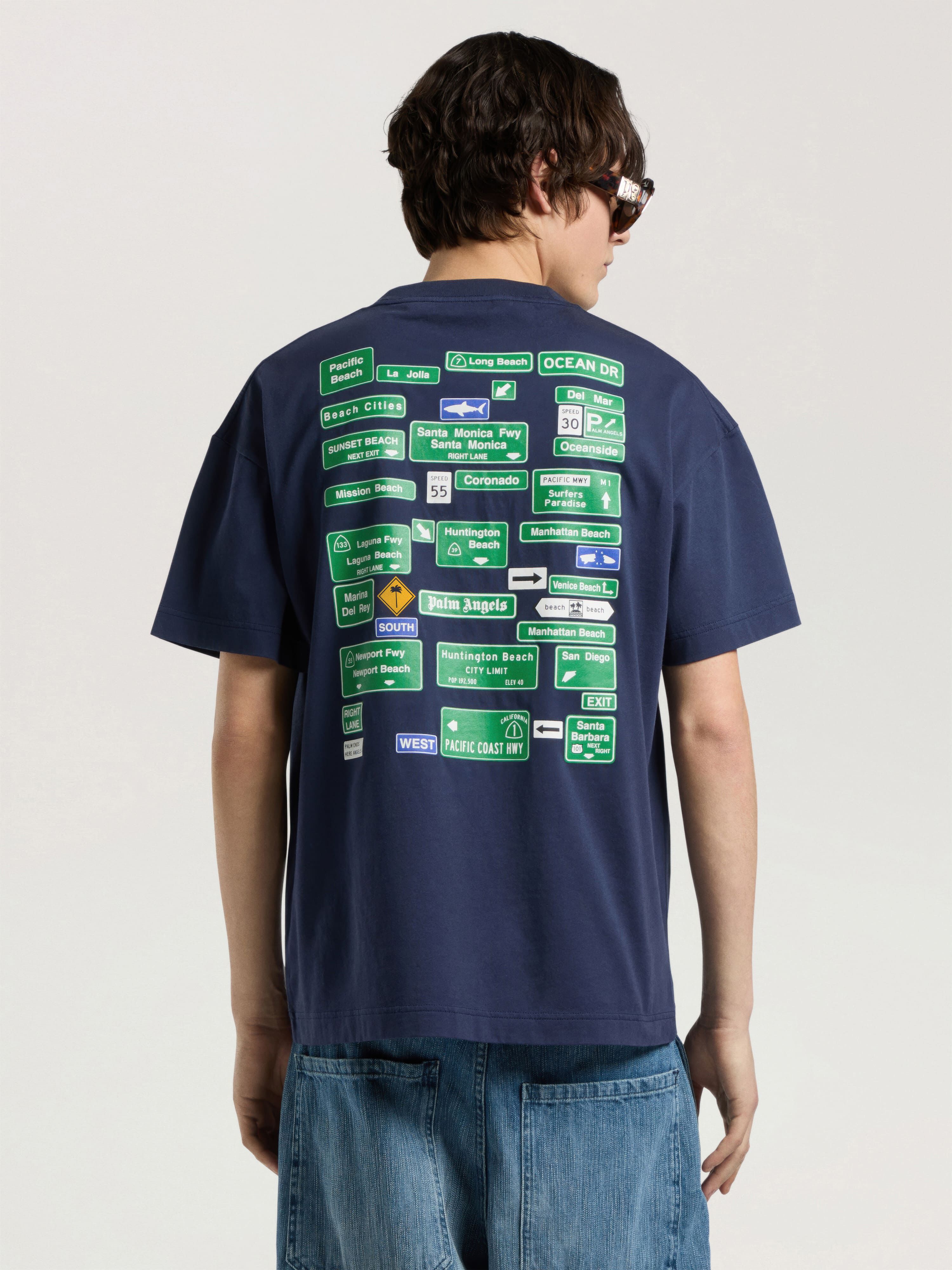 Street Signals Regular T-Shirt PALM ANGELS Street Signals Regular T-Shirt NAVY BLUE - GREEN PAMAA01W26JR09