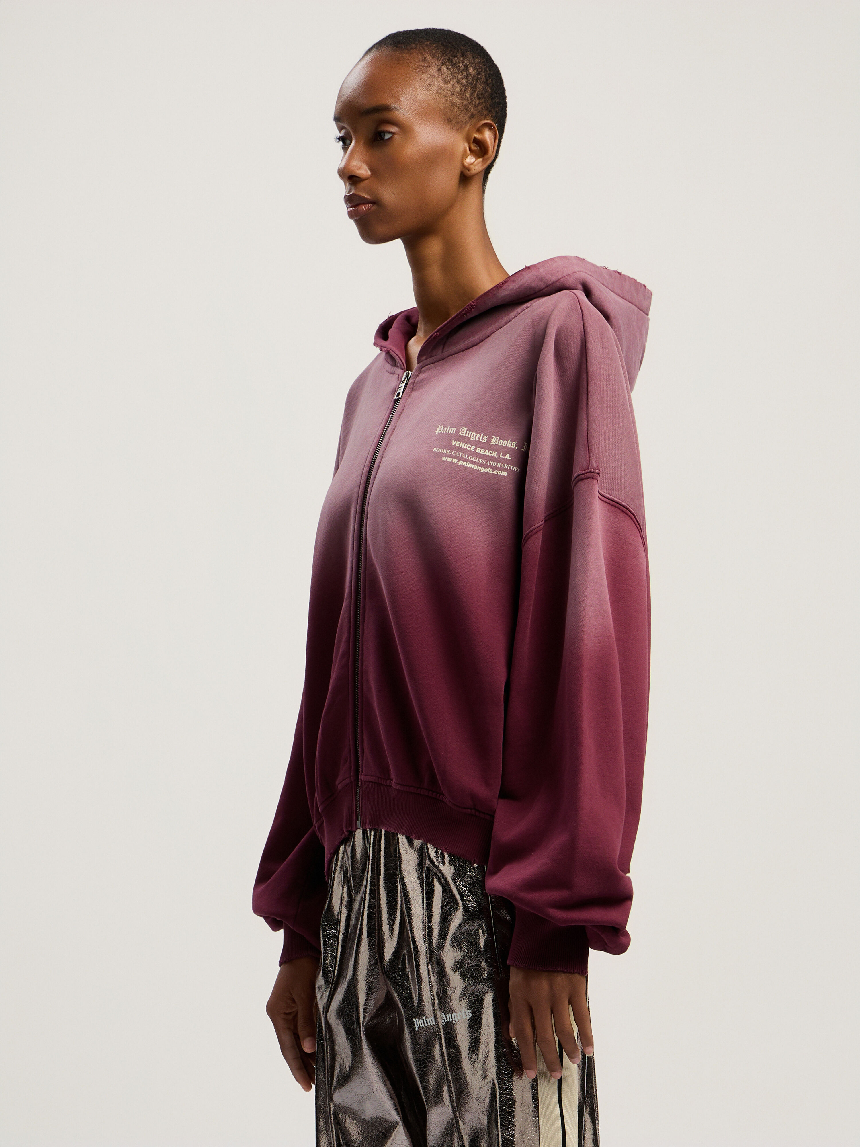 PALM ANGELS Book Club Zip Crop Hoody BURGUNDY - IVORY PWBE014F25FLE002