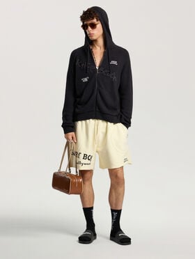 PALM ANGELS Surfer Dreams Knit Zip-Up Hoodie BLACK - OFF WHITE PAMHU03F26KN01