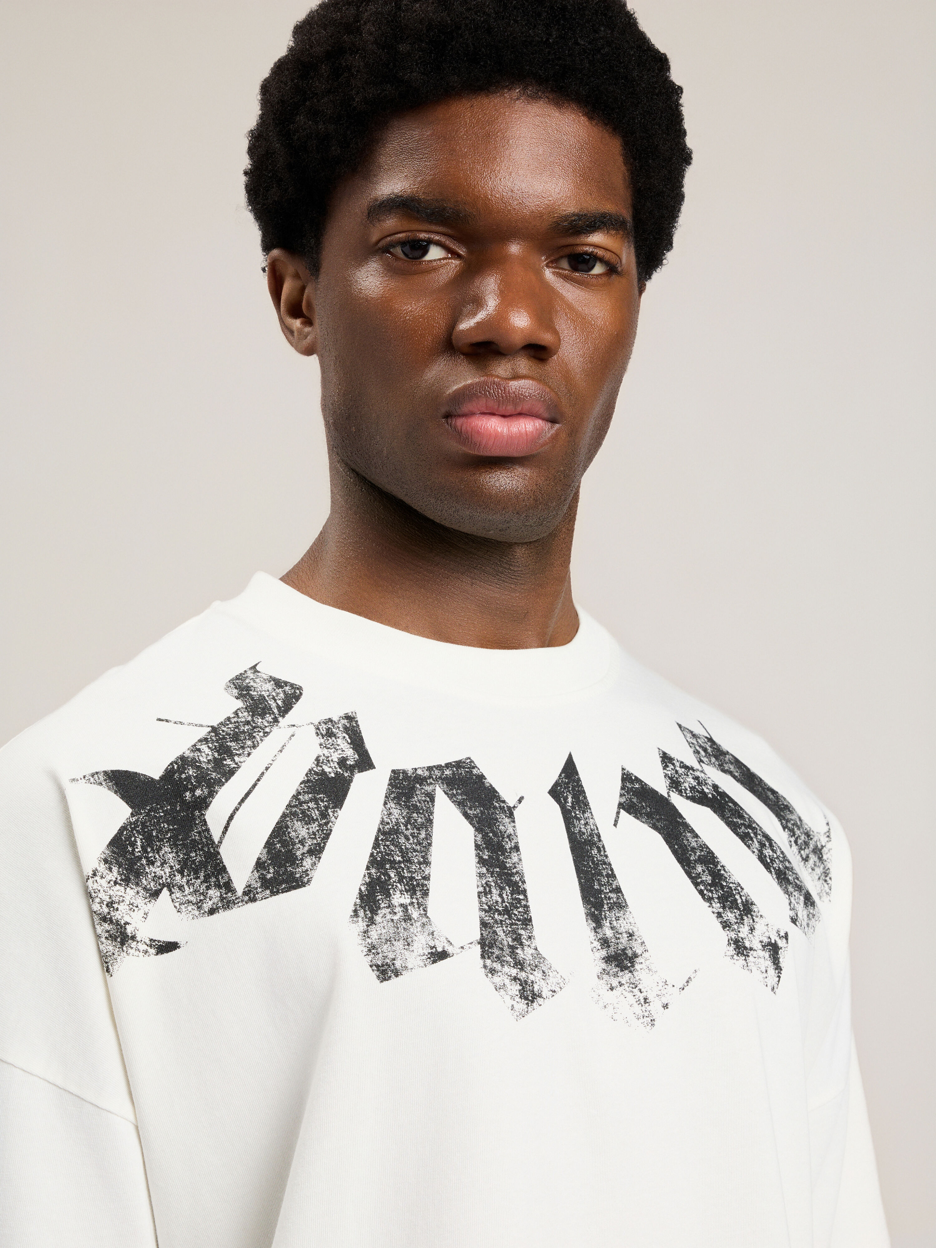 PALM ANGELS Big Neck Logo Loose T-Shirt OFF WHITE BLACK PMAA10DS26JER002