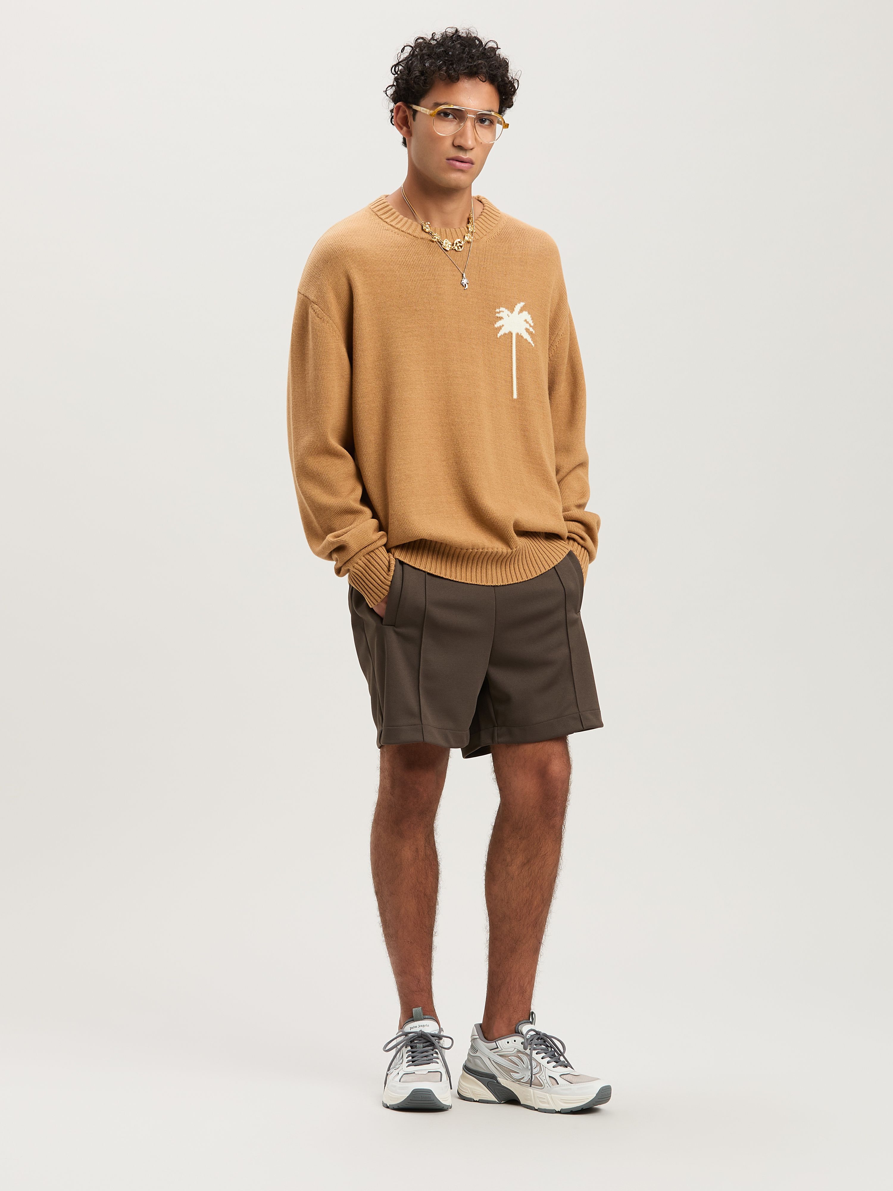 PALM ANGELS  Palm Inlay knit sweater BEIGE - OFF WHITE PMHE080S25KNI001