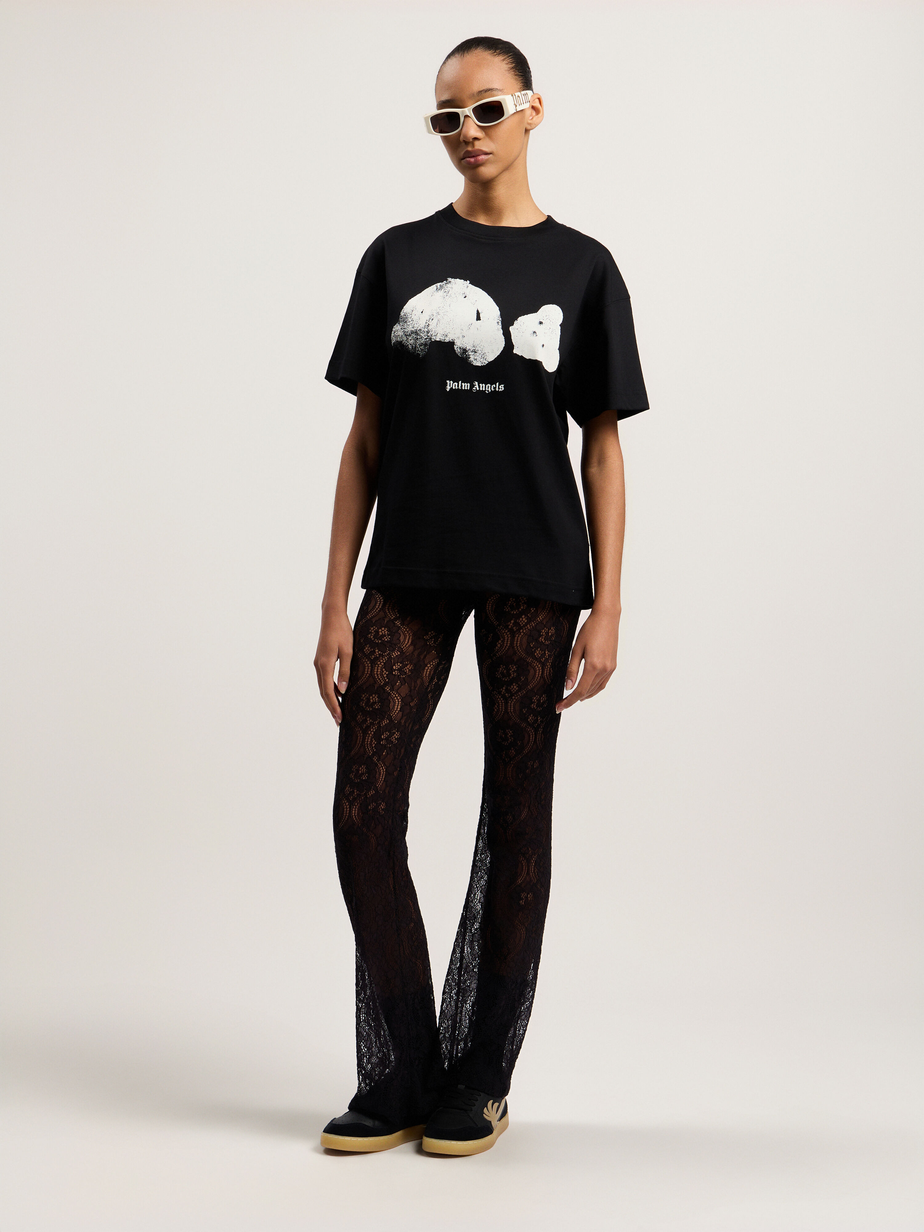 PALM ANGELS Spray Broken Bear T-Shirt Black/White PMAA109T26JER002