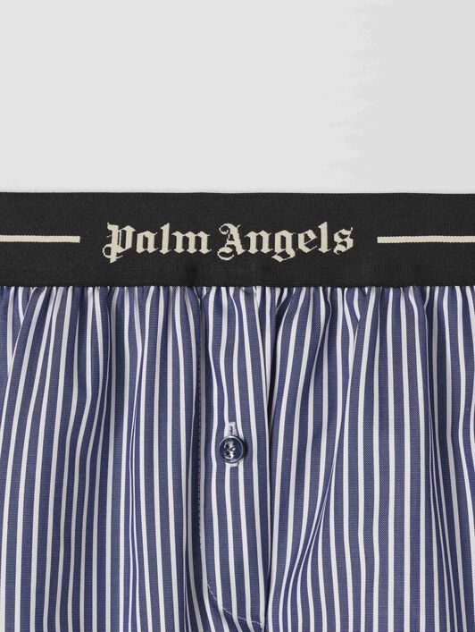 PALM ANGELS  Kurze Hose mit gestreiftem Logo-Band NAVY BLUE - OFF WHITE PWCB050S25FAB001