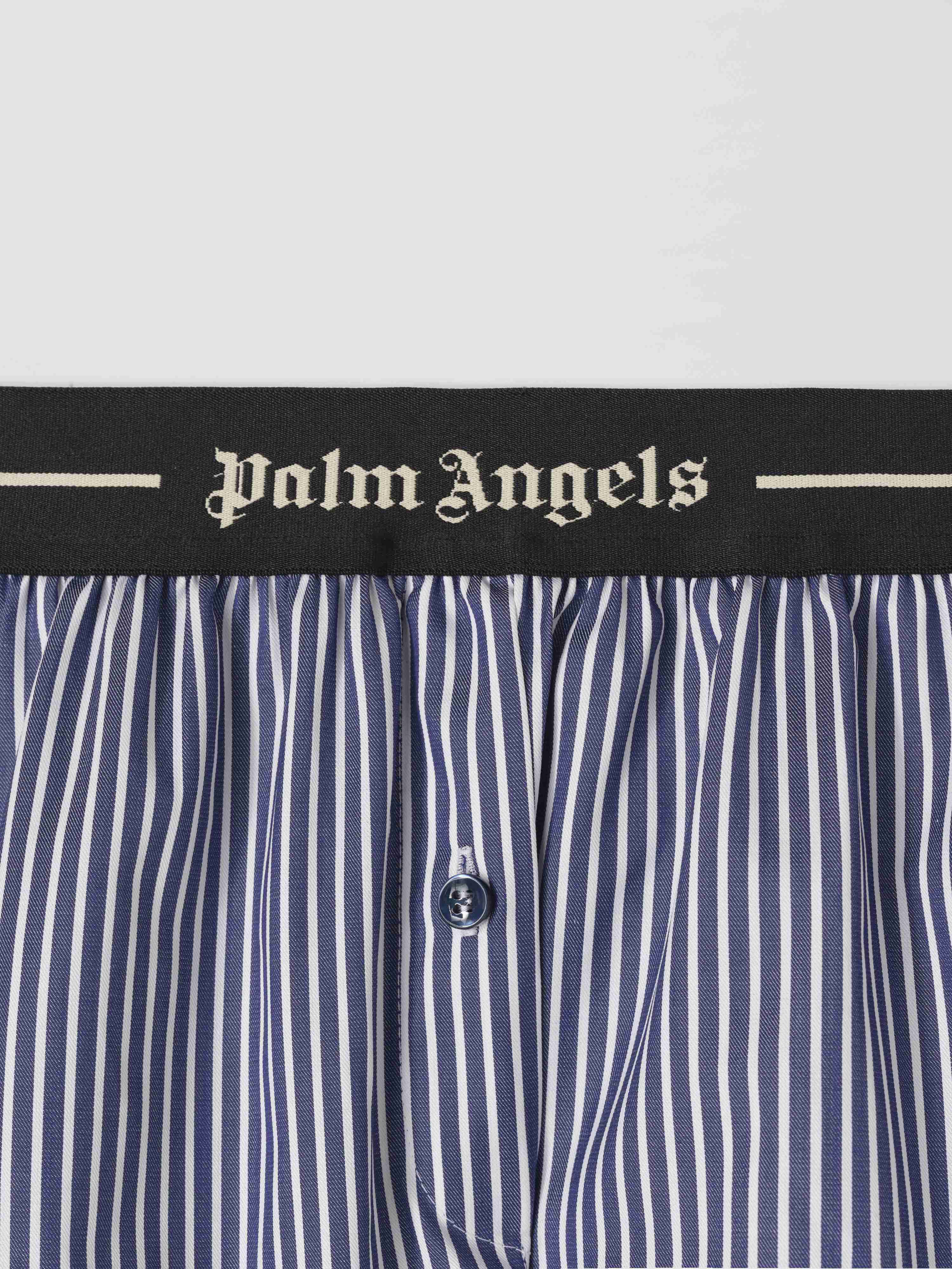 PALM ANGELS  Kurze Hose mit gestreiftem Logo-Band NAVY BLUE - OFF WHITE PWCB050S25FAB001