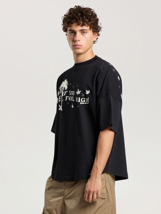 PALM ANGELS Feel High Oversized T-Shirt BLACK - OFF WHITE PAMAA05F26JR01