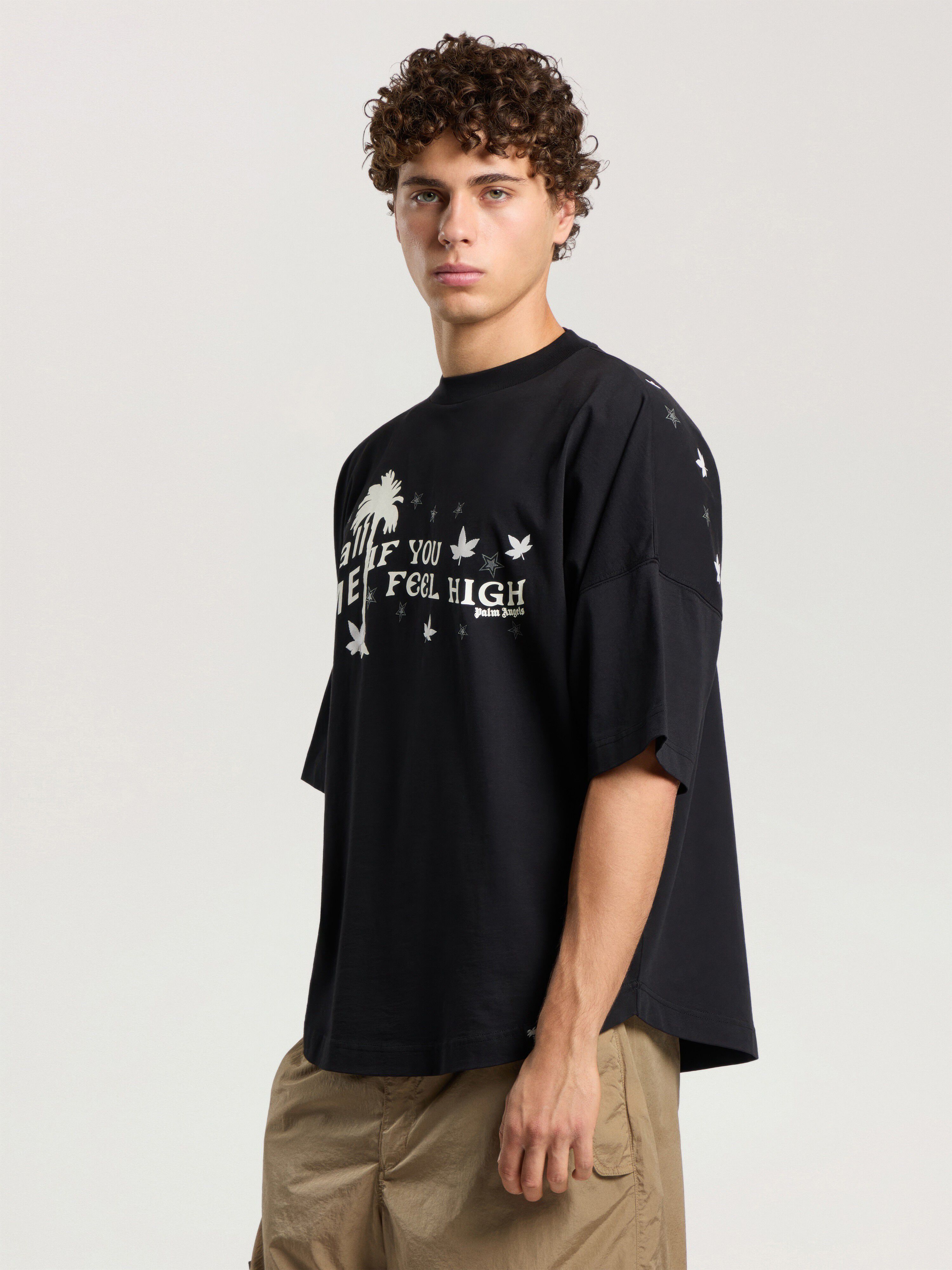PALM ANGELS Feel High Oversized T-Shirt BLACK - OFF WHITE PAMAA05F26JR01