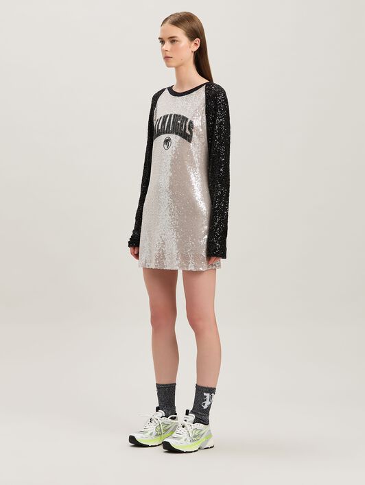 PALM ANGELS  College sequins dress GREY - BLACK PWDB255S25FAB001