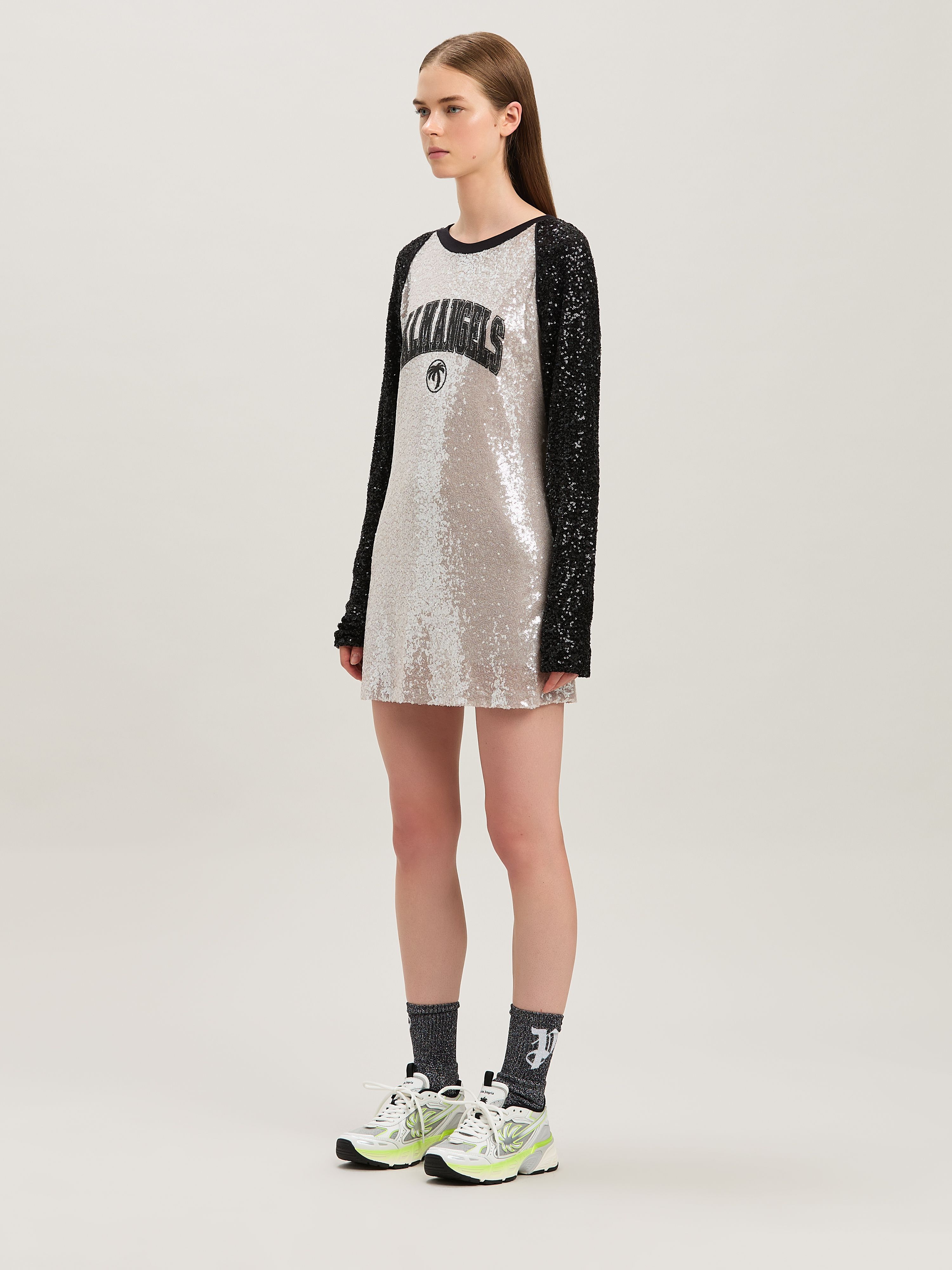 PALM ANGELS  College sequins dress GREY - BLACK PWDB255S25FAB001