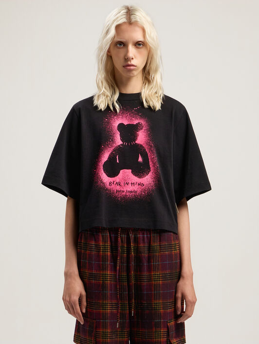 Spray Bear Cropped Tee PALM ANGELS Spray Bear Cropped Tee BLACK - FUCHSIA FLUO PWAA079F25JER001