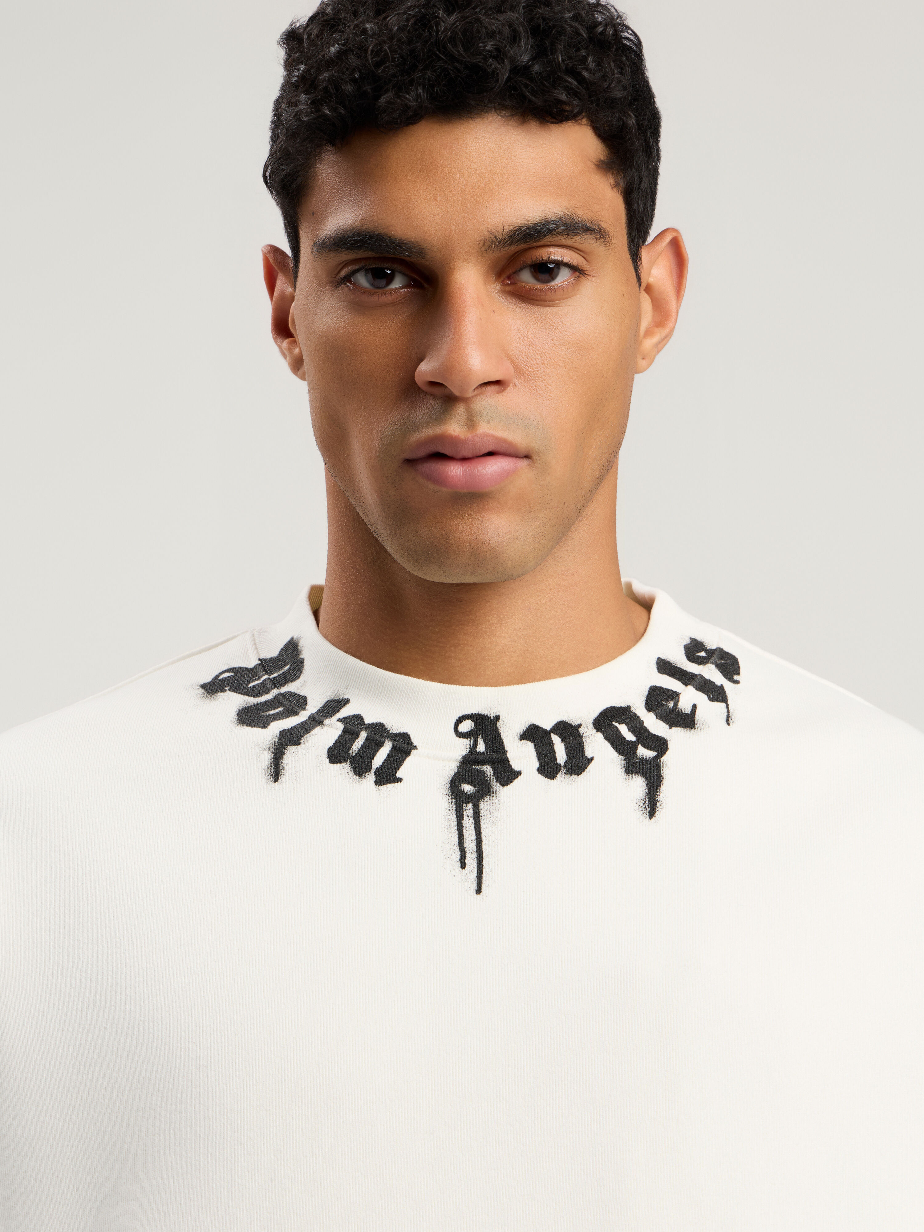 PALM ANGELS Neck Logo Reg Crew Sweatshirt OFF WHITE - BLACK PMBA08HF25FLE003