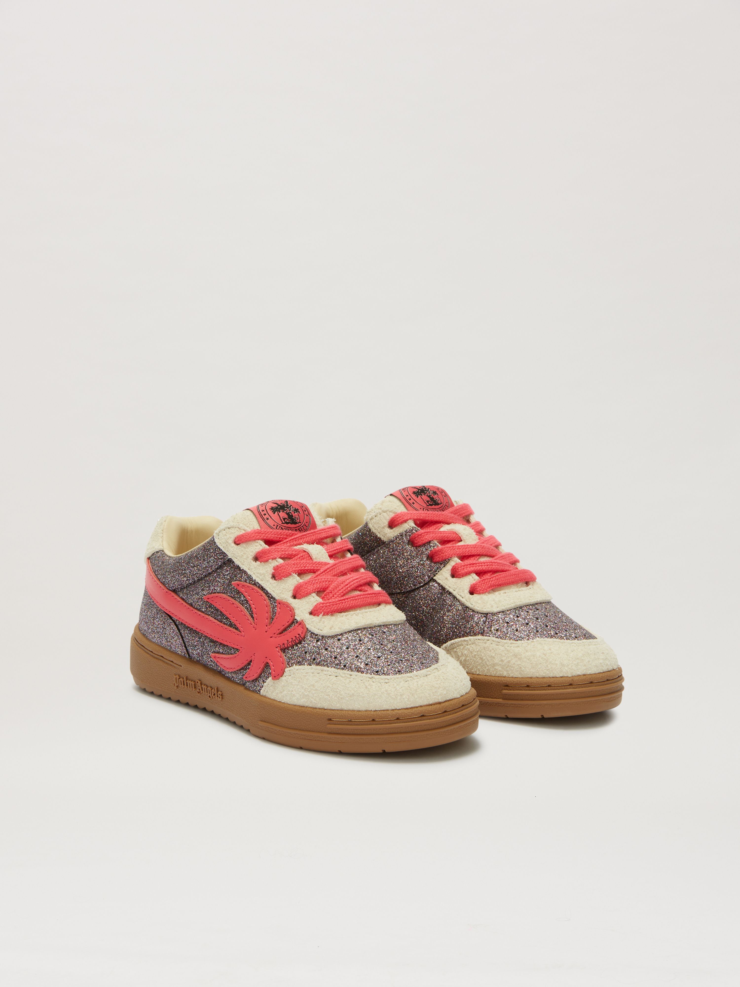 PALM ANGELS  Palm Beach University glitter sneakers SILVER - STRAWBERRY RED PGIA014S25LEA001