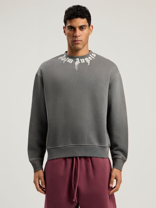PALM ANGELS Neck Logo Regular Crewneck Sweatshirt DARK GREY - OFF WHITE PMBA08HF25FLE003