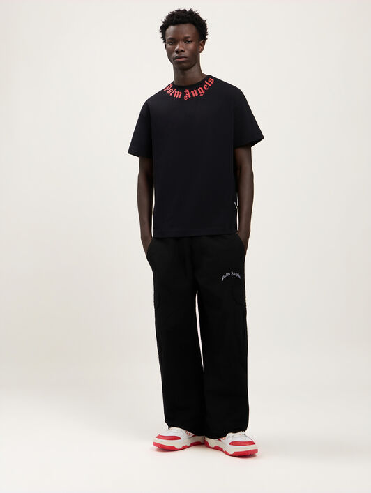 PALM ANGELS Neck Logo T-Shirt BLACK RED PMAA109S26JER008