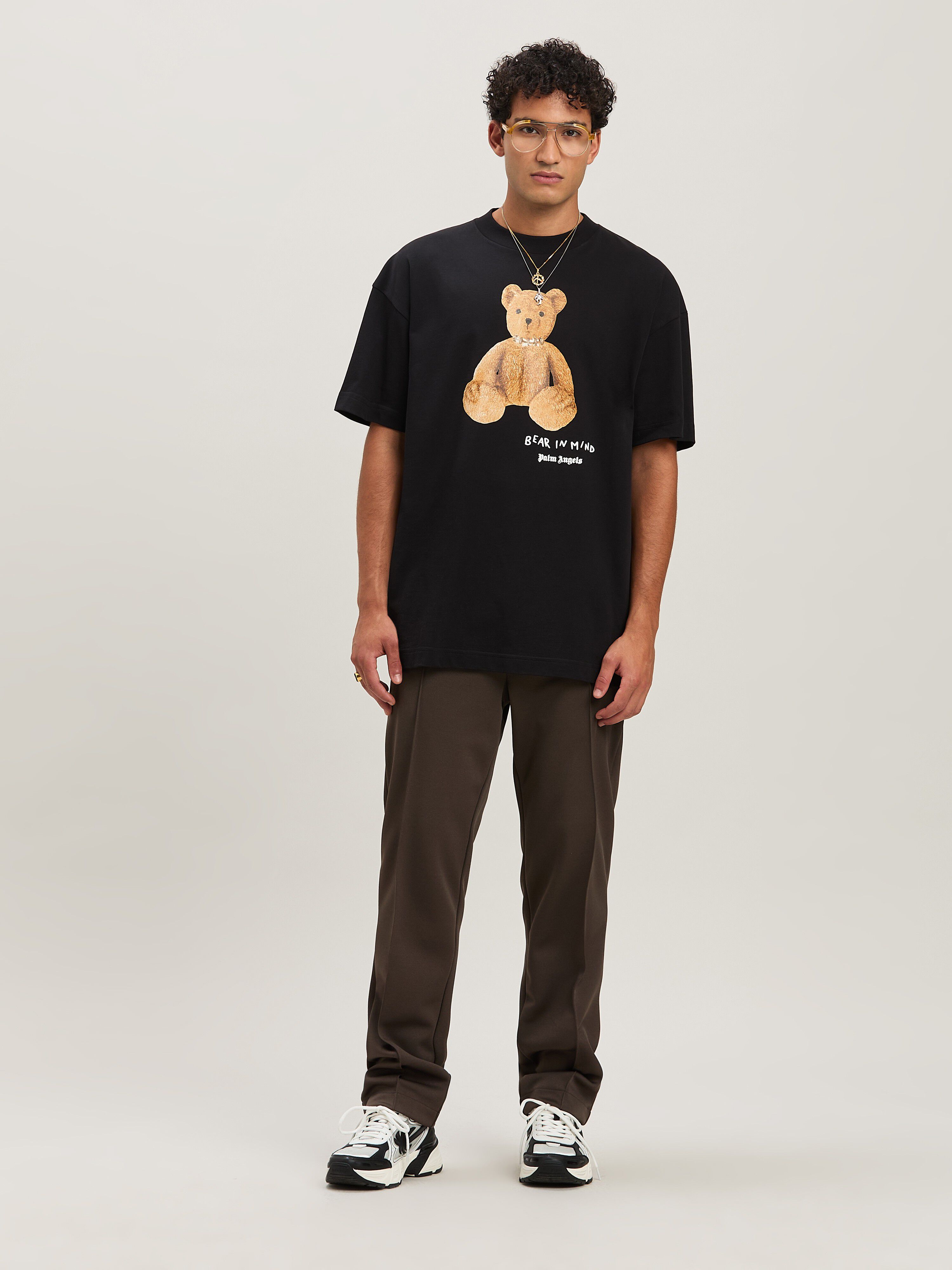 PALM ANGELS  Bear in Mind T-shirt BLACK - BROWN PMAA001S25JER005
