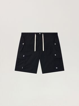 PALM ANGELS Palm Type Loose Cargo Shorts BLACK - OFF WHITE PAMCS02F26FB01