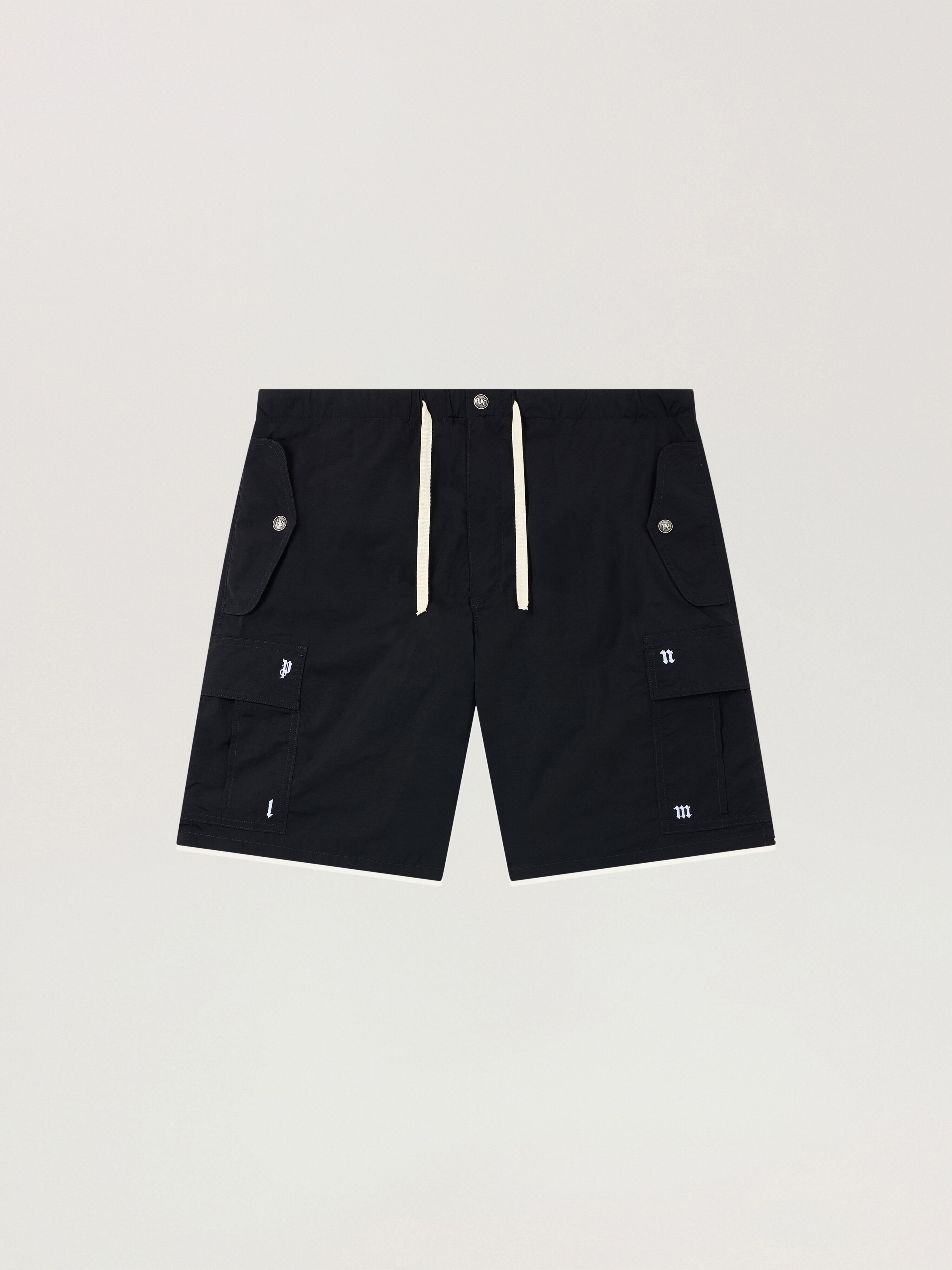 Palm Type Loose Cargo Shorts PALM ANGELS Palm Type Loose Cargo Shorts BLACK - OFF WHITE PAMCS02F26FB01