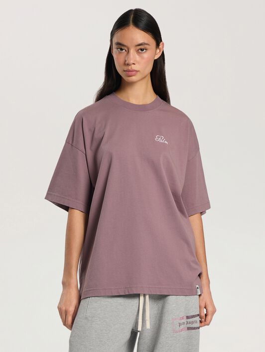 PALM ANGELS Palm Sway Loose T-Shirt MAUVE - OFF WHITE PAWAA05F26JR01