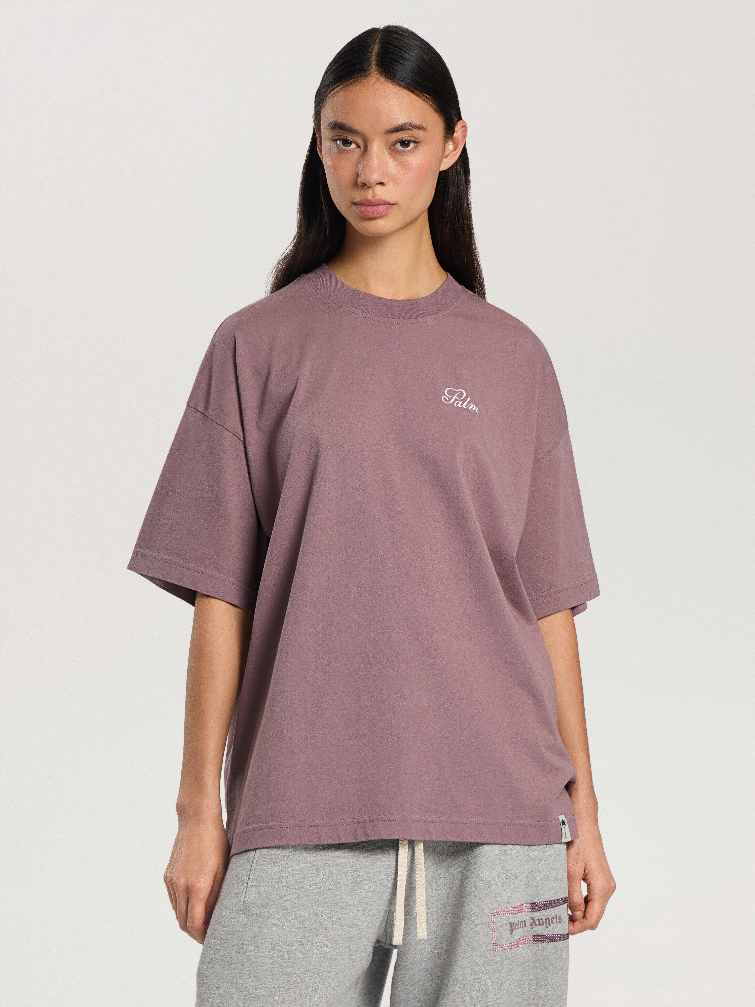 PALM ANGELS Palm Sway Loose T-Shirt MAUVE - OFF WHITE PAWAA05F26JR01