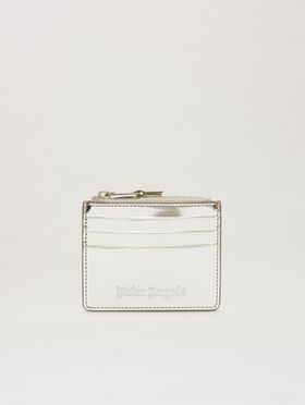 PALM ANGELS  Zip Card Holder BLACK/SILVER PWRB02CS25LEA001