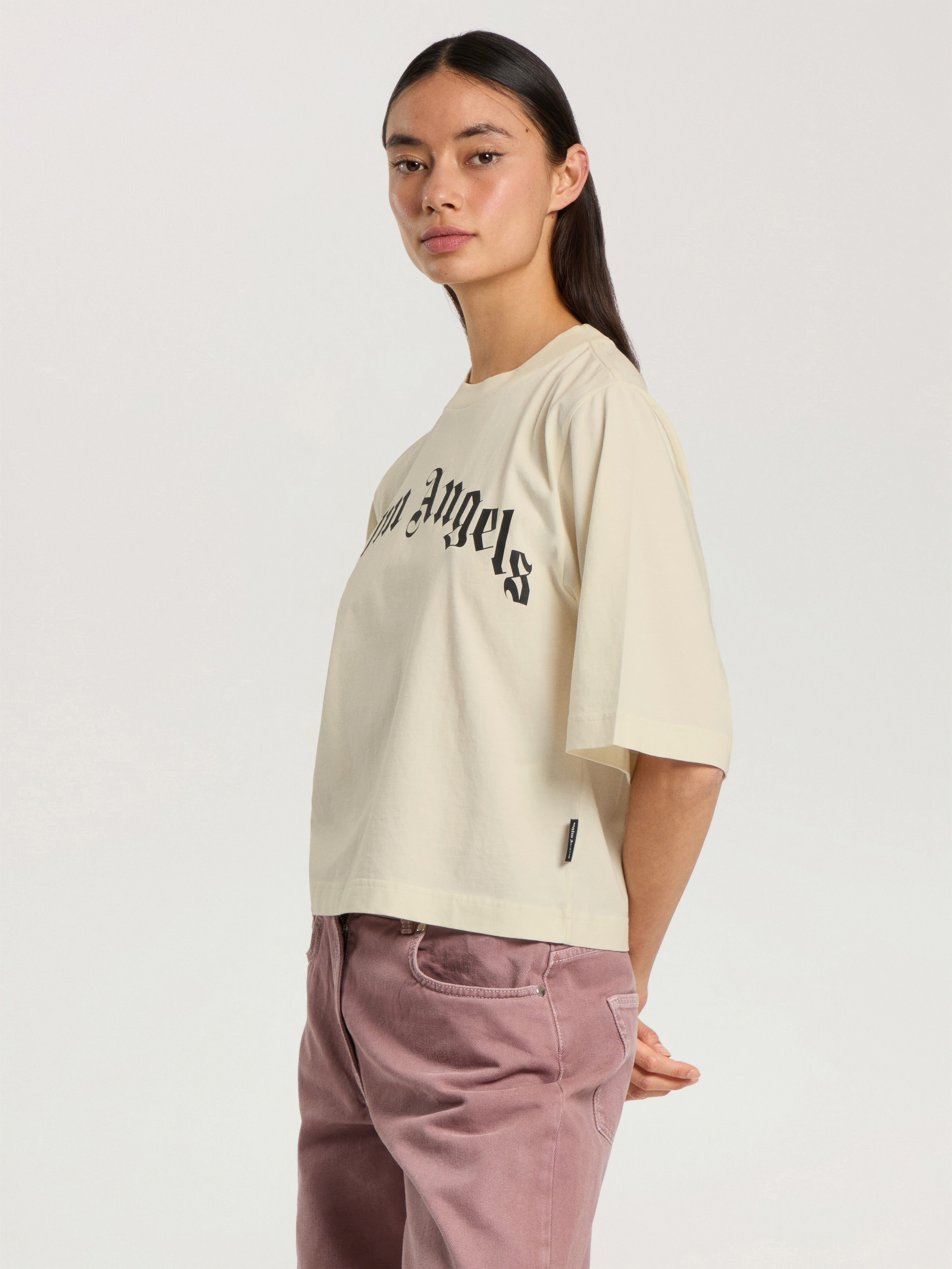T-Shirt Squadrata Con Logo Curvo PALM ANGELS T-Shirt Squadrata Con Logo Curvo OFF WHITE - BLACK PAWAA03F26JR01