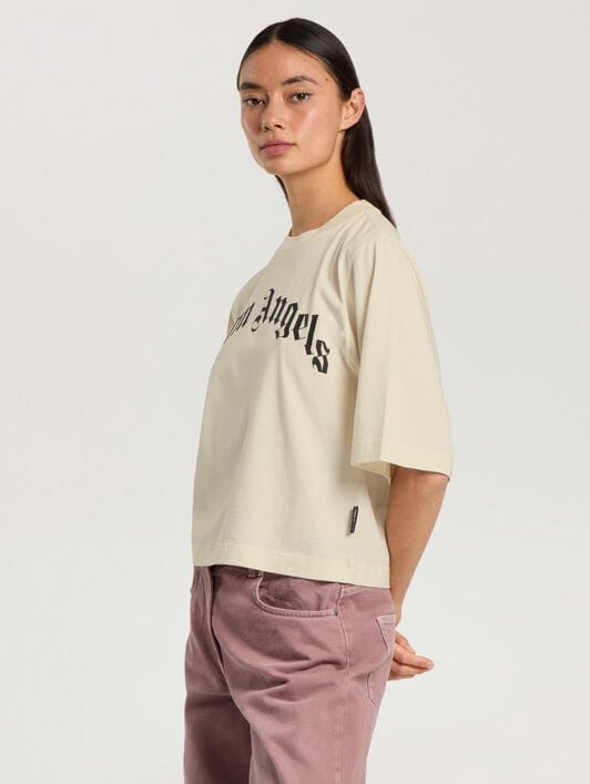T-Shirt Squadrata Con Logo Curvo PALM ANGELS T-Shirt Squadrata Con Logo Curvo OFF WHITE - BLACK PAWAA03F26JR01