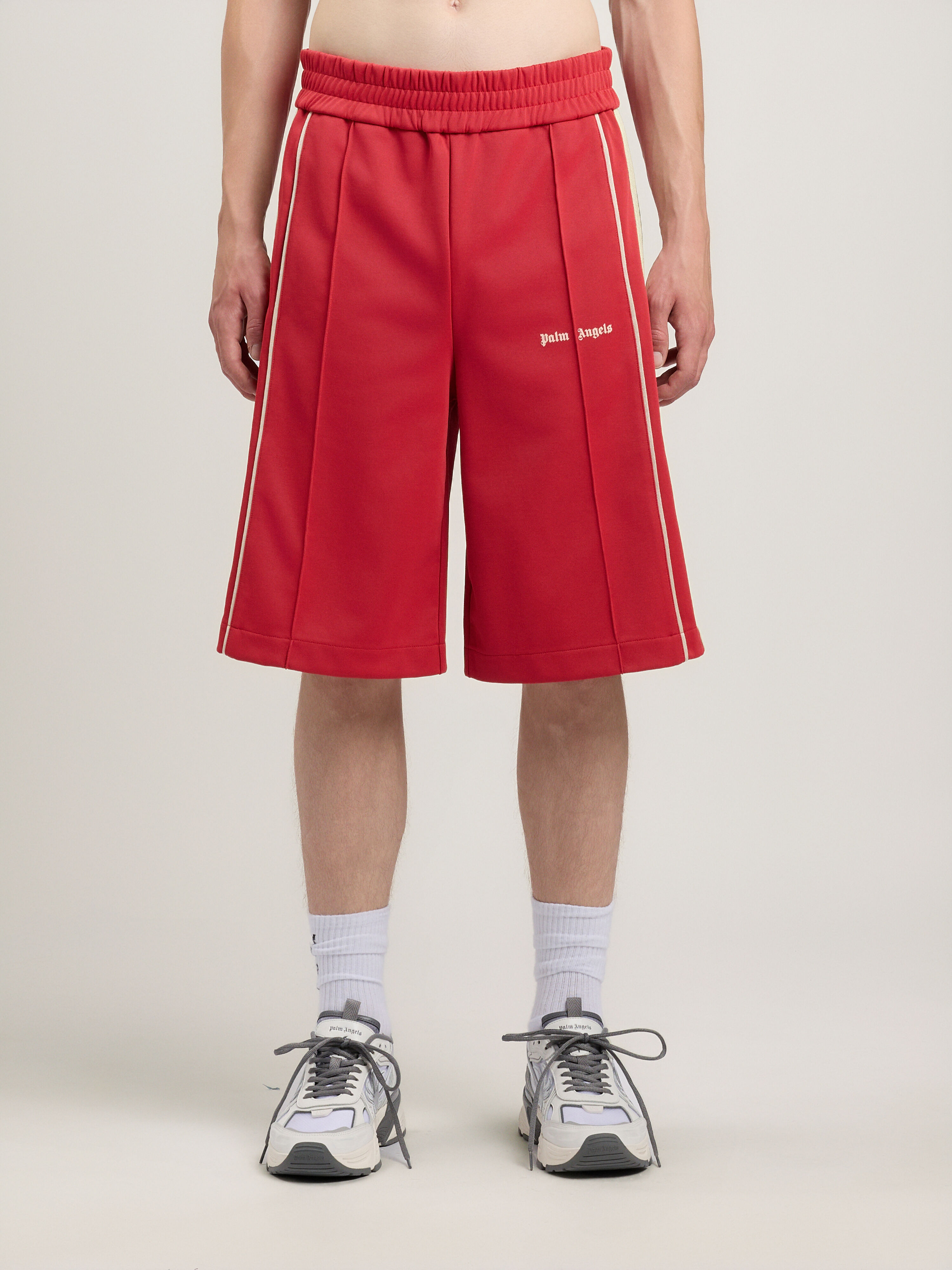 PALM ANGELS Classic Logo Vintage Track Shorts RED OFF WHITE PMCL00CS26FAB001