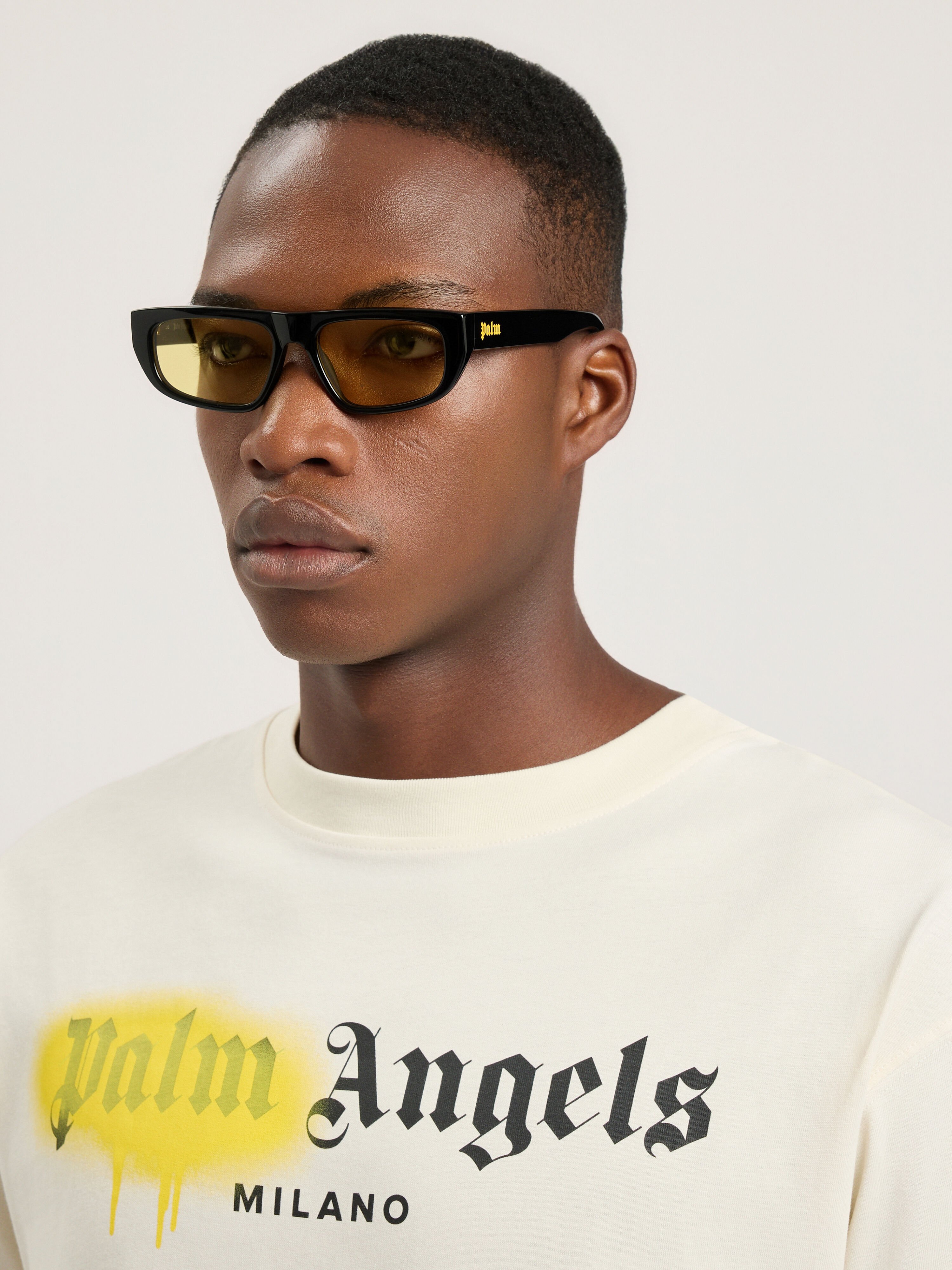 PALM ANGELS Ventura Yellow Lens Sunglasses SHINY BLACK PA1024101854