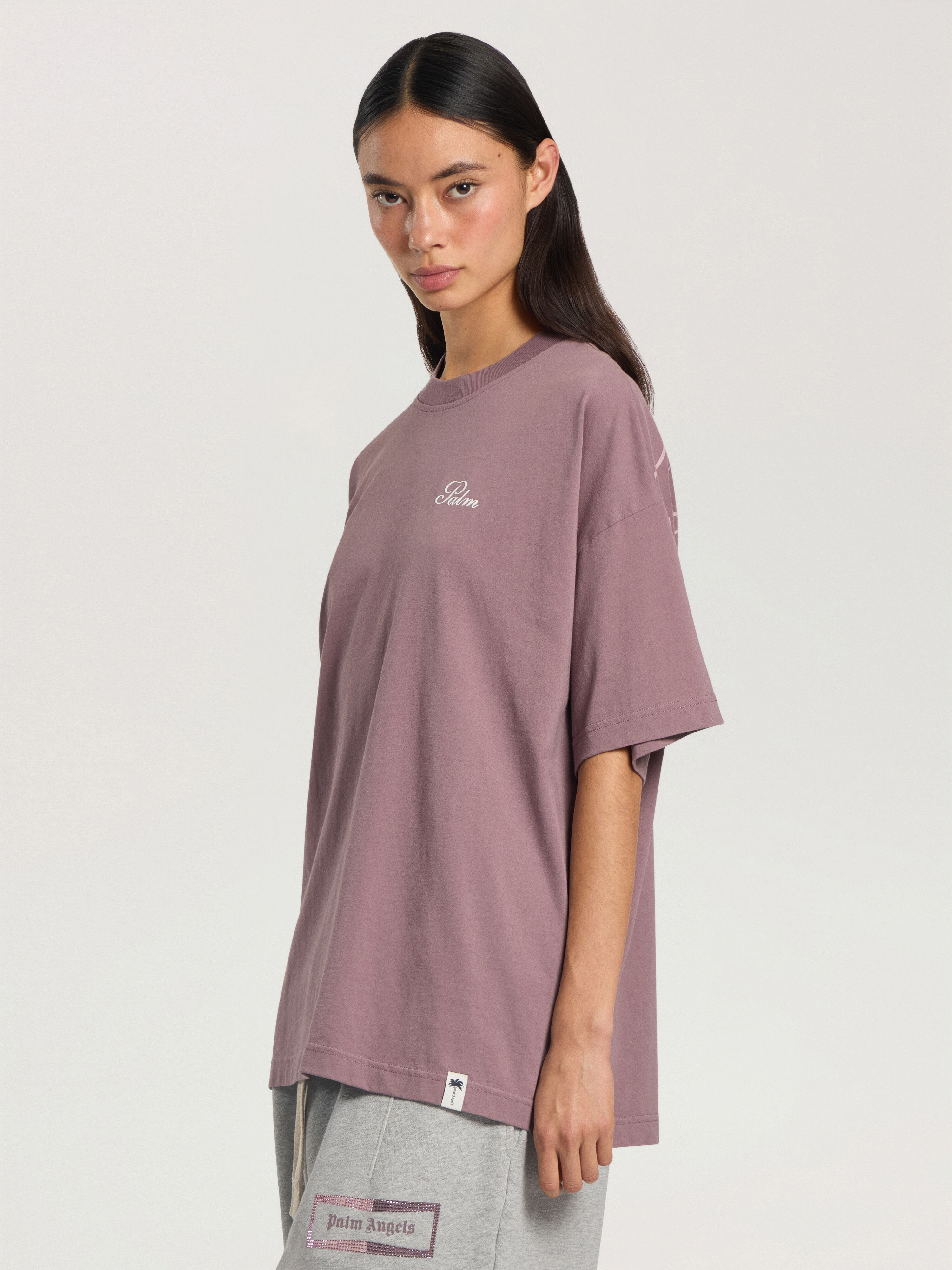 PALM ANGELS Palm Sway Loose T-Shirt MAUVE - OFF WHITE PAWAA05F26JR01