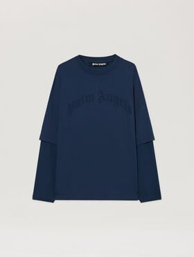 PALM ANGELS Curved Logo Double Long-Sleeved T-shirt NAVY BLUE NAVY BLUE PMAB05KS26JER001