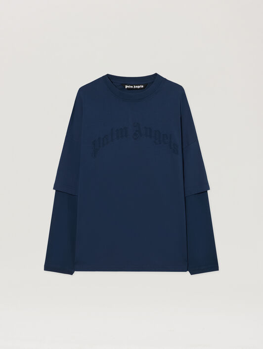 PALM ANGELS Curved Logo Double Long-Sleeved T-shirt NAVY BLUE NAVY BLUE PMAB05KS26JER001