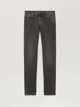 PALM ANGELS Curved Logo Denim Jeans BLACK WHITE PMYA012C99DEN001