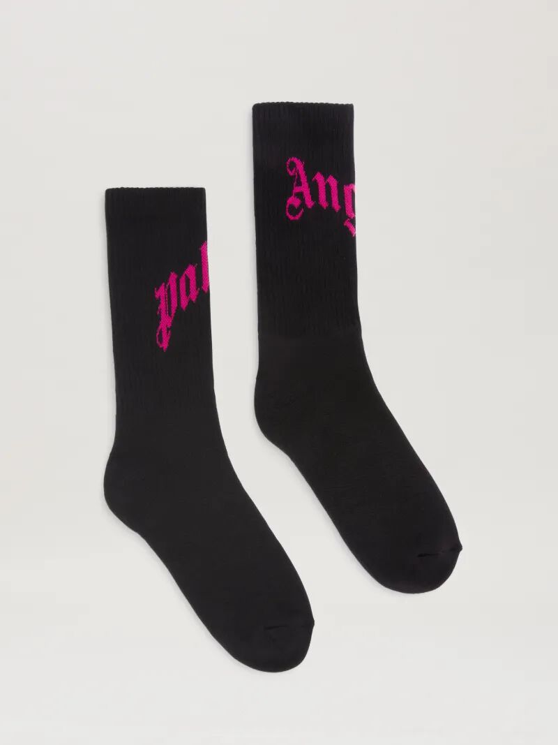 PALM ANGELS  Jacquarded Curved logo socks BLACK - FUCHSIA PWRA00AS25FAB001