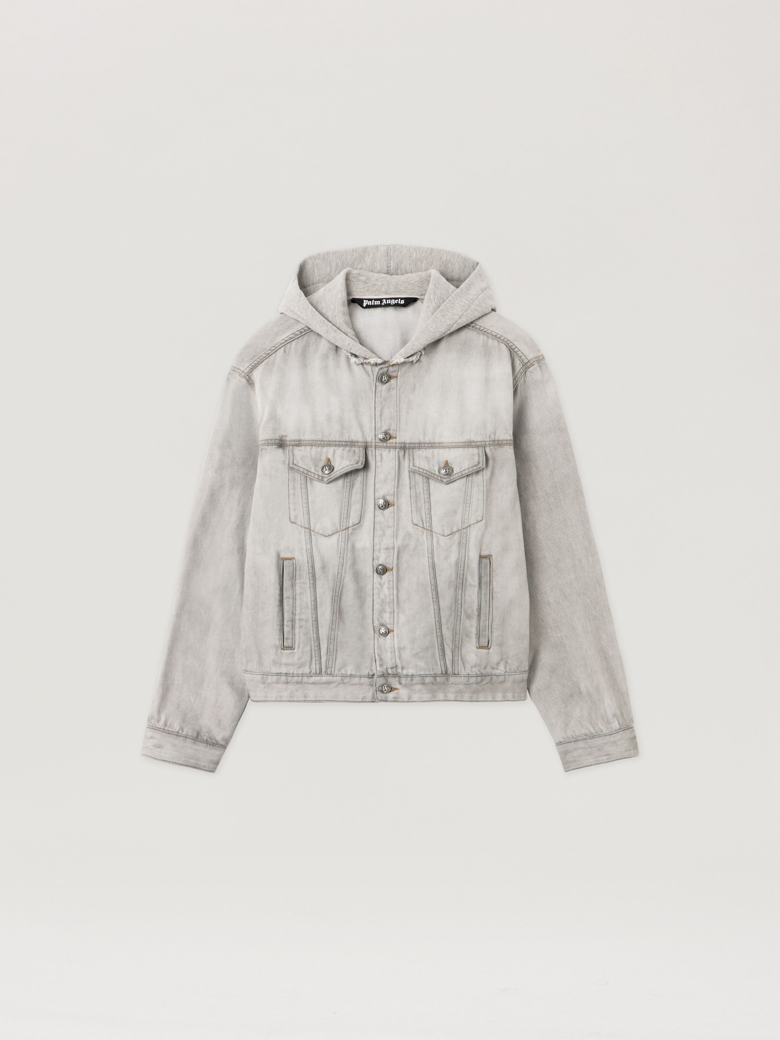 Curved Logo Denim Jacket PALM ANGELS Curved Logo Denim Jacket LIGHT GREY - GREY MELANGE PMYE05CF25DEN001