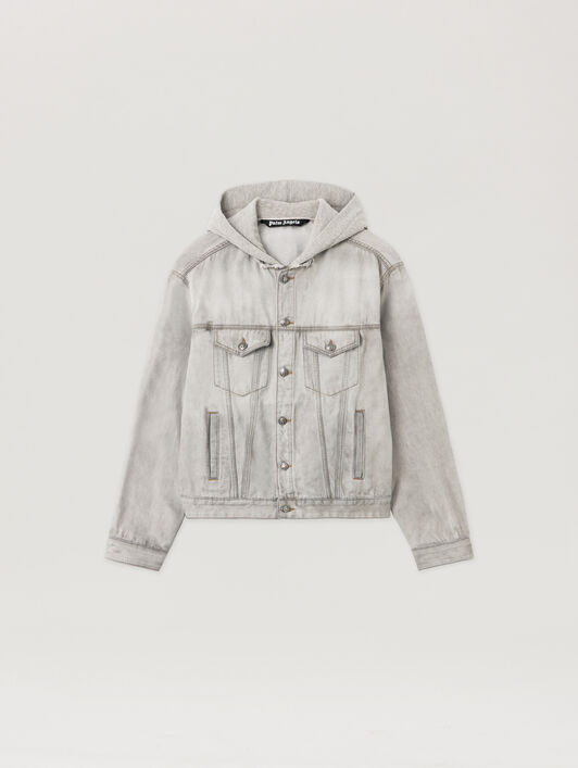 Curved Logo Denim Jacket PALM ANGELS Curved Logo Denim Jacket LIGHT GREY - GREY MELANGE PMYE05CF25DEN001