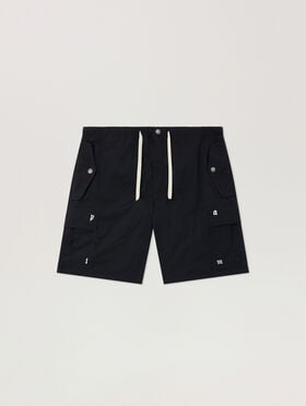 PALM ANGELS Palm Type Loose Cargo Shorts BLACK - OFF WHITE PAMCS02F26FB01