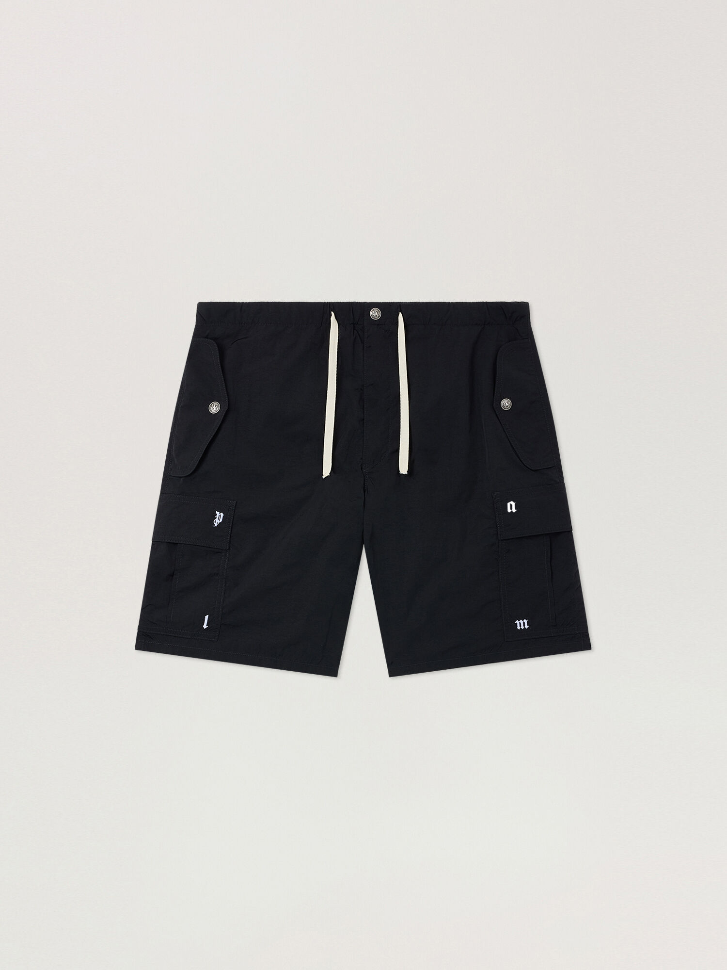 Palm Type Loose Cargo Shorts PALM ANGELS Palm Type Loose Cargo Shorts BLACK - OFF WHITE PAMCS02F26FB01