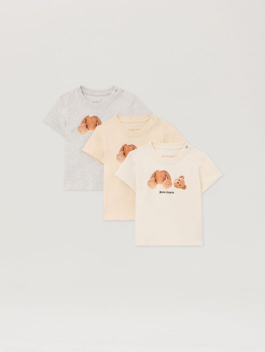 PALM ANGELS Bear Tripack T-Shirt SABBIA - OFF WHITE - GRIGIO MELANGE PB2X01AS26JER001