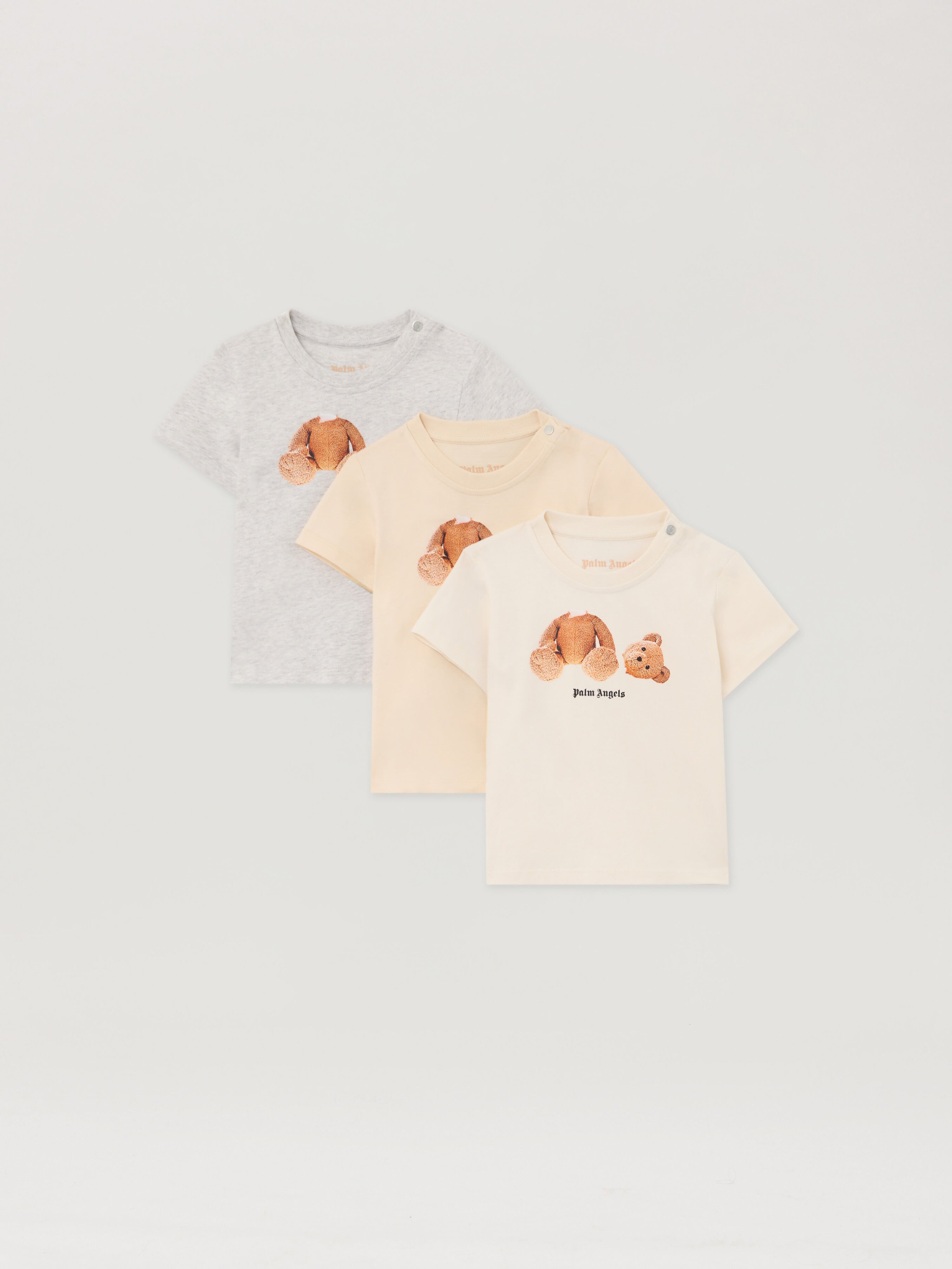 PALM ANGELS Bear Tripack T-Shirt SABBIA - OFF WHITE - GRIGIO MELANGE PB2X01AS26JER001