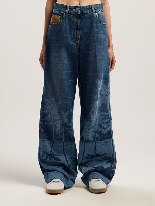 Palms Loose Denim Pants PALM ANGELS Palms Loose Denim Pants LIGHT BLUE - BEIGE PWYA038F25DEN001
