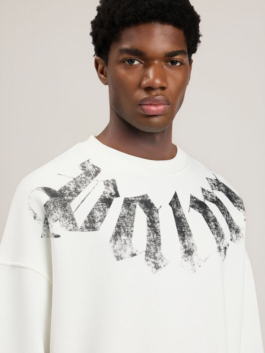 PALM ANGELS Big Neck Logo Loose Sweatshirt OFF WHITE BLACK PMBA08JS26FLE001